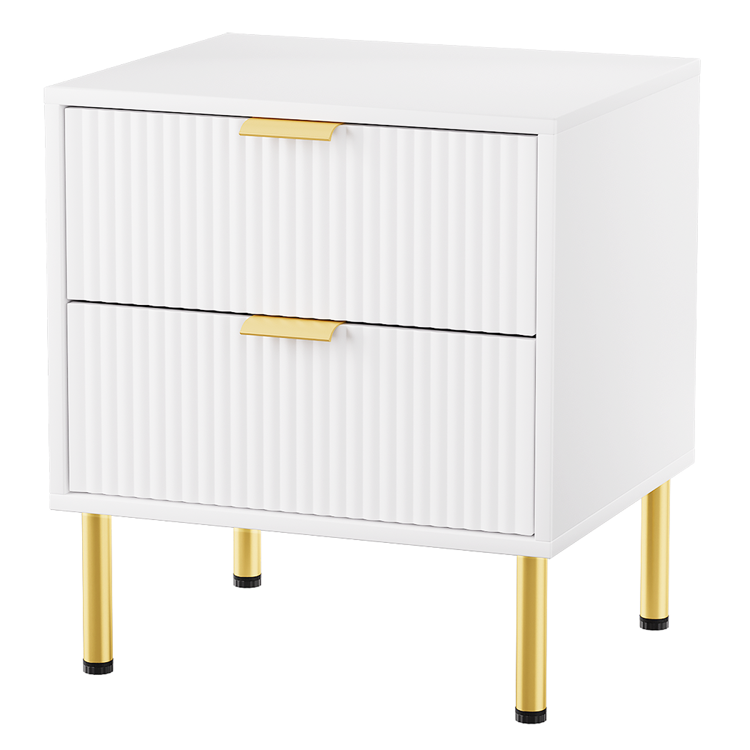 Bedside Table with 2 Drawers White Metal Legs