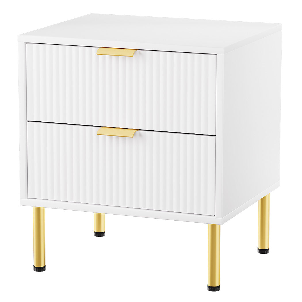 Bedside Table with 2 Drawers White Metal Legs