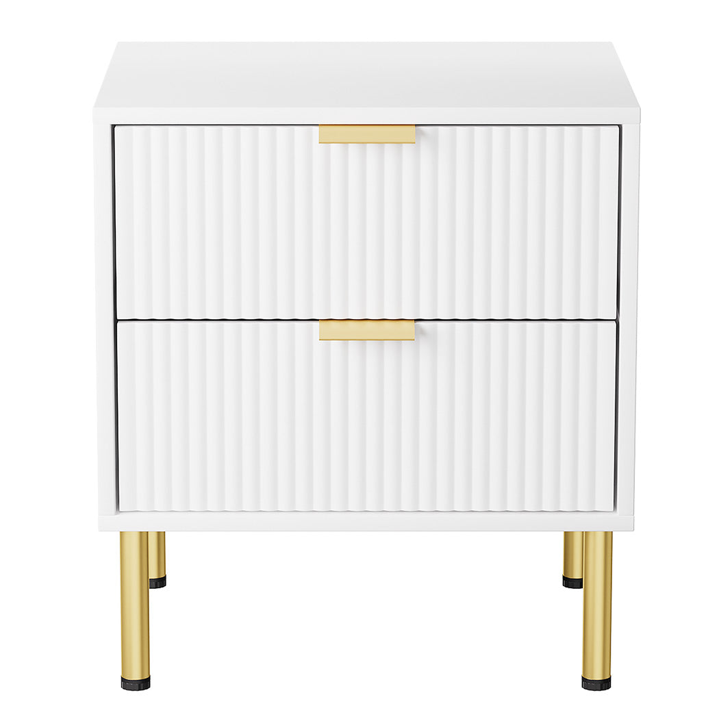 Bedside Table with 2 Drawers White Metal Legs